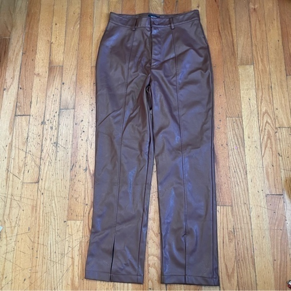 Wildfox Brown Faux Leather Split Hem Crops Size Medium